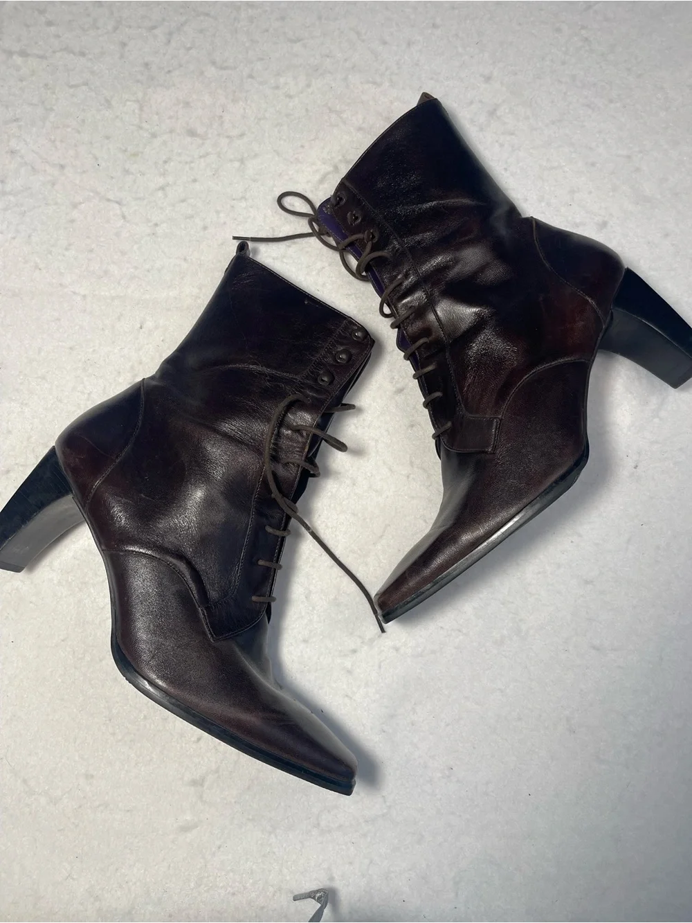 Etienne Aigner Brown Leather Lace-Up Ankle Boots Square Toe Block Heel Size 9W